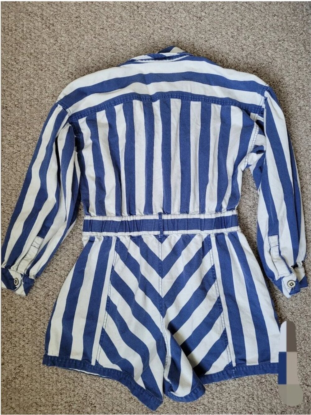 Farm Rio Cotton Blue White Striped Romper Long Sleeves size L - Picture 6 of 7